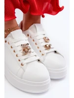 Sneakersy Damskie Na Platformie Z Misiem Białe Moanda