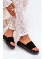 Klapki Damskie Na Platformie Z Eko Zamszu Czarne Jorina