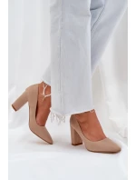 Czółenka Damskie Na Słupku Eko Zamszowe Ciemnobeżowe Florena