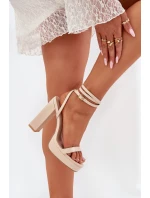 Sandały Damskie Na Słupku Z Paseczkiem Beżowe Fevenne