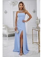 663-2 ELARA korzetové maxi šaty s rozparkom a zaväzovaním na chrbte - modré 663-2 ELARA korzetové maxi šaty s rozparkom a zaväzovaním na chrbte - modré