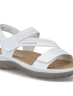 Pohodlné dámske sandále na suchý zips s gumičkami biele Rieker 64870-81