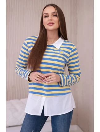Pruhovaná bavlnená blúzka s golierom denim+žltá Pruhovaná bavlnená blúzka s golierom denim+žltá