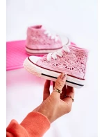 Dziecięce Wysokie Trampki Różowe Mona