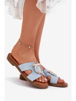 Klapki Damskie Na Płaskim Obcasie Z Ozdobą Vinceza 17381 Niebieskie