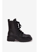 Ocieplane Botki Damskie Z Ozdobnym Sznurowaniem Czarne Elindra