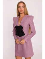 M869 Tvídové šaty s výstrihom do V - marsala