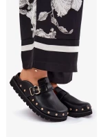 Dámske kožené papuče na platforme Big Star - čierne