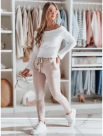 Dámske textilné nohavice s opaskom ROSSALI svetlo ružová FashionStreet UY2530