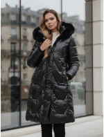 Dámska zimná bunda ELECIO dlhá prešívaná s kapucňou čierna FashionStreet TY5178z