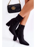 Damskie Botki Materiałowe Na Obcasie Czarne Amile