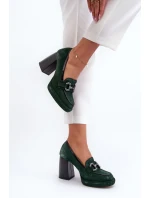 Skórzane Czółenka Na Masywnym Słupku Laura Messi 2706 Ciemnozielone