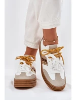 Sneakersy Damskie Na Platformie Z Podwójnym Sznurowaniem Panterka Białe Niteria