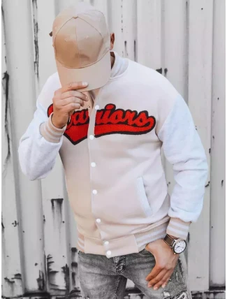 Pánska mikina na zips v ecru farbe FashionStreet BX5432 Pánska mikina na zips v ecru farbe FashionStreet BX5432
