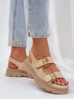 Eko Skórzane Sandały Z Klamrami Beżowe Vulinea