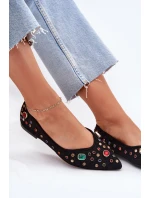 Baleriny Damskie Zdobione Kryształkami Czarne Valena
