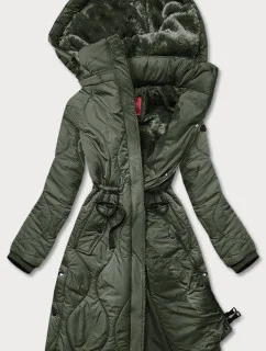 Dámska zimná bunda pod kolená olivová (m-21601)