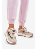 Buty Sportowe Sneakersy Damskie Na Platformie Panterka Beżowe Pumbes