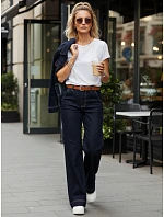 Dámske široké džínsy s opaskom tmavomodré FashionStreet UY2926 Dámske široké džínsy s opaskom tmavomodré FashionStreet UY2926