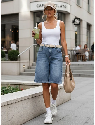 Dámske džínsové bermudy s opaskom modré FashionStreet SY0545 Dámske džínsové bermudy s opaskom modré FashionStreet SY0545