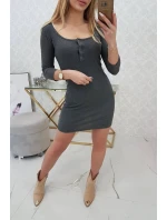 Šaty s gombíkovým výstrihom v grafitovej farbe Šaty s gombíkovým výstrihom v grafitovej farbe