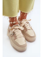 Sneakersy Damskie Na Platformie Z Eko Skóry Beżowe Moun