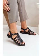 Skórzane Sandały Na Płaskim Obcasie Zazoo 3686 Czarne