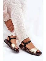 Sandały Skórzane Damskie Na Platformie Z Panterką S.Barski JC51-347 Złote