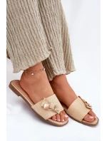 Klapki Damskie Na Płaskim Obcasie Z Kokardą Beżowe Sallariela