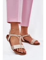 Damskie Płaskie Sandały Z Paskami S.Barski KV51-120 Złote