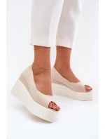 Sandały Damskie Na Koturnie I Platformie Jasnobeżowe Felyra