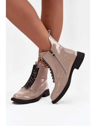 Dámske členkové topánky z lakovanej kože D A MR52 108 beige Dámske členkové topánky z lakovanej kože D A MR52 108 beige