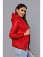 Červená dámska prešívaná bunda s kapucňou (B0123-4)