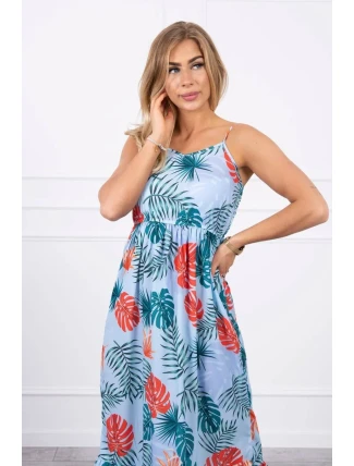 Šaty s motívom listov v modrej farbe