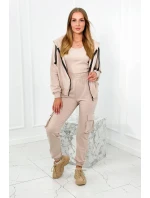 Set 3 v 1 mikina + top + nohavice svetlo béžová