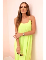 Dlhé šaty bez ramienok neónovo zelené