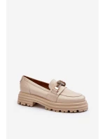 Skórzane Mokasyny Damskie Z Ozdobą Laura Messi 2780 Beżowe