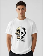Pánske oversize tričko s potlačou lebky biele FashionStreet NX1016R
