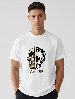 Pánske oversize tričko s potlačou lebky biele FashionStreet NX1016R