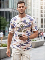 Pánske tričko s potlačou v kamuflážovom vzore, béžové, FashionStreet NX2002R