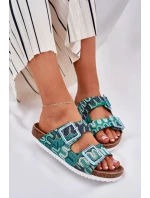 Klapki Damskie Z Klamrami I Brokatem S.Barski RB51-006 Zielone