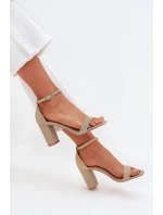 Błyszczące Sandały Damskie Na Słupku Złote Kavina