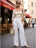 Dámske ľanové nohavice so širokými nohavicami biele FashionStreet UY3081