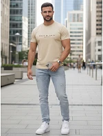 Pánske tričko s nápisom bavlna béžová FashionStreet NX5123R Pánske tričko s nápisom bavlna béžová FashionStreet NX5123R