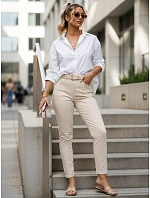 Dámske džínsy Mom Fit s vysokým pásom a ekru pásikom FashionStreet UY3088