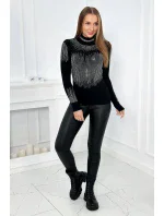 Pletená blúzka s rolákom a motívom kubickej zirkónie čierna Pletená blúzka s rolákom a motívom kubickej zirkónie čierna