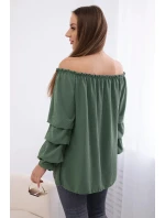 Španielska blúzka s ozdobnými khaki rukávmi