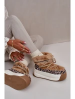 Skórzane Śniegowce Damskie Na Grubej Podeszwie Z Futerkiem Panterka Big Star OO274A208 Brązowe