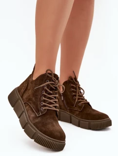 Dámske semišové členkové topánky s nízkou platformou Big Star SS274595 Brown