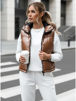 Dámska prešívaná vesta ASHE dark beige FashionStreet TY3778